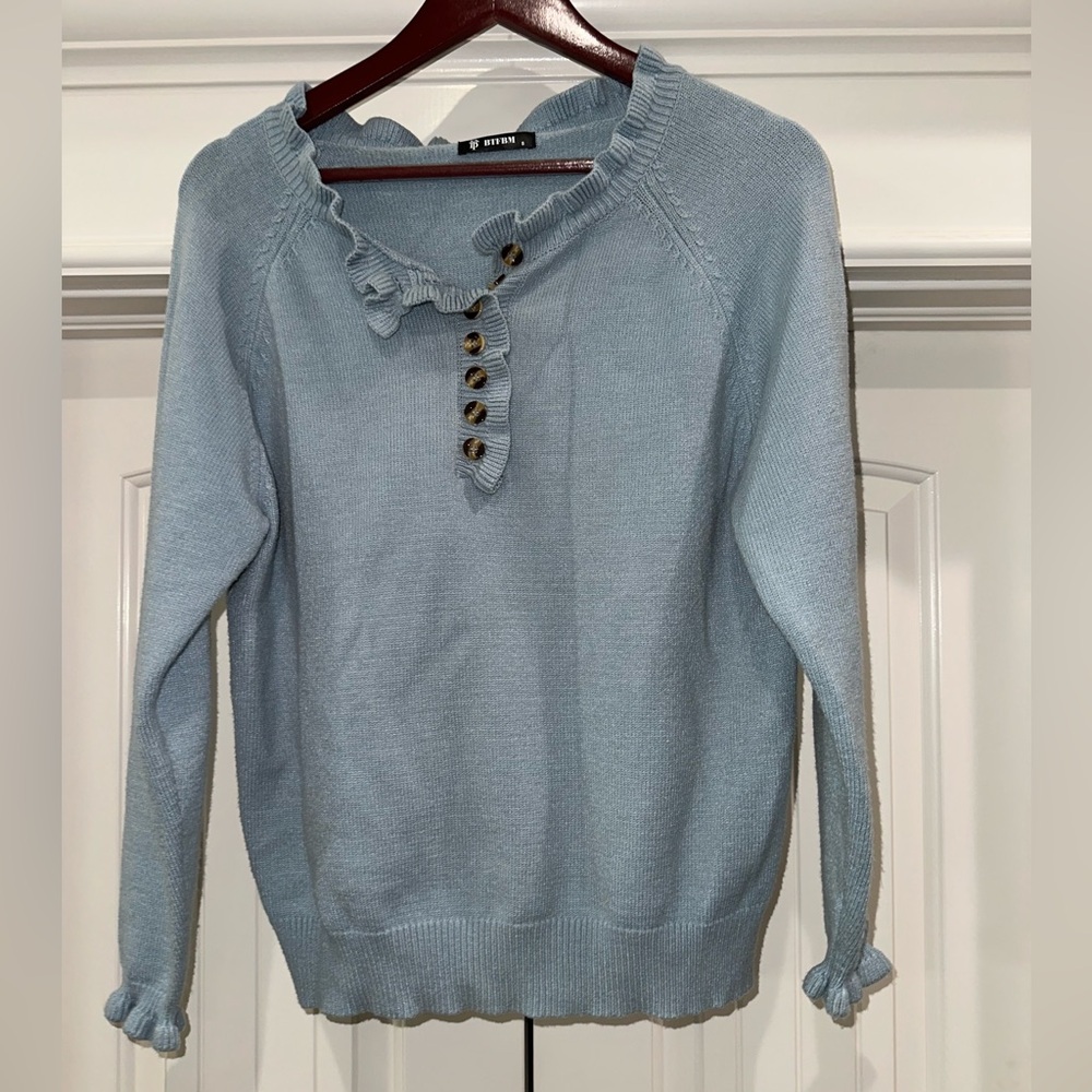 BTFBM Ruffle Sweater | Light Blue | Size S - Picture 4 of 5